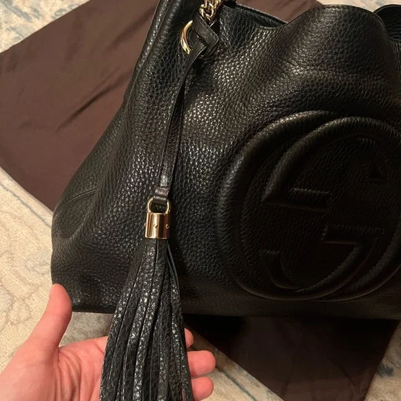 Gucci Soho Medium Black Double Leather Chain Shoulder Bag Tote
Black Gold - Picture 8 of 16